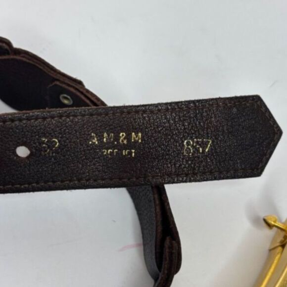 AM & M Brown Leather Gold Buckle Belt Womens - Picture 5 of 5